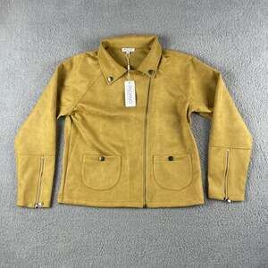 Baciano Women's Medium Tan Lightweight Moto Style Full Zip Faux Suede Jacket